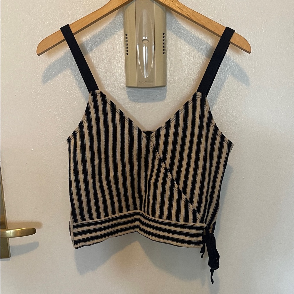 Madewell Navy/cream stripe Tie Front Crop tank